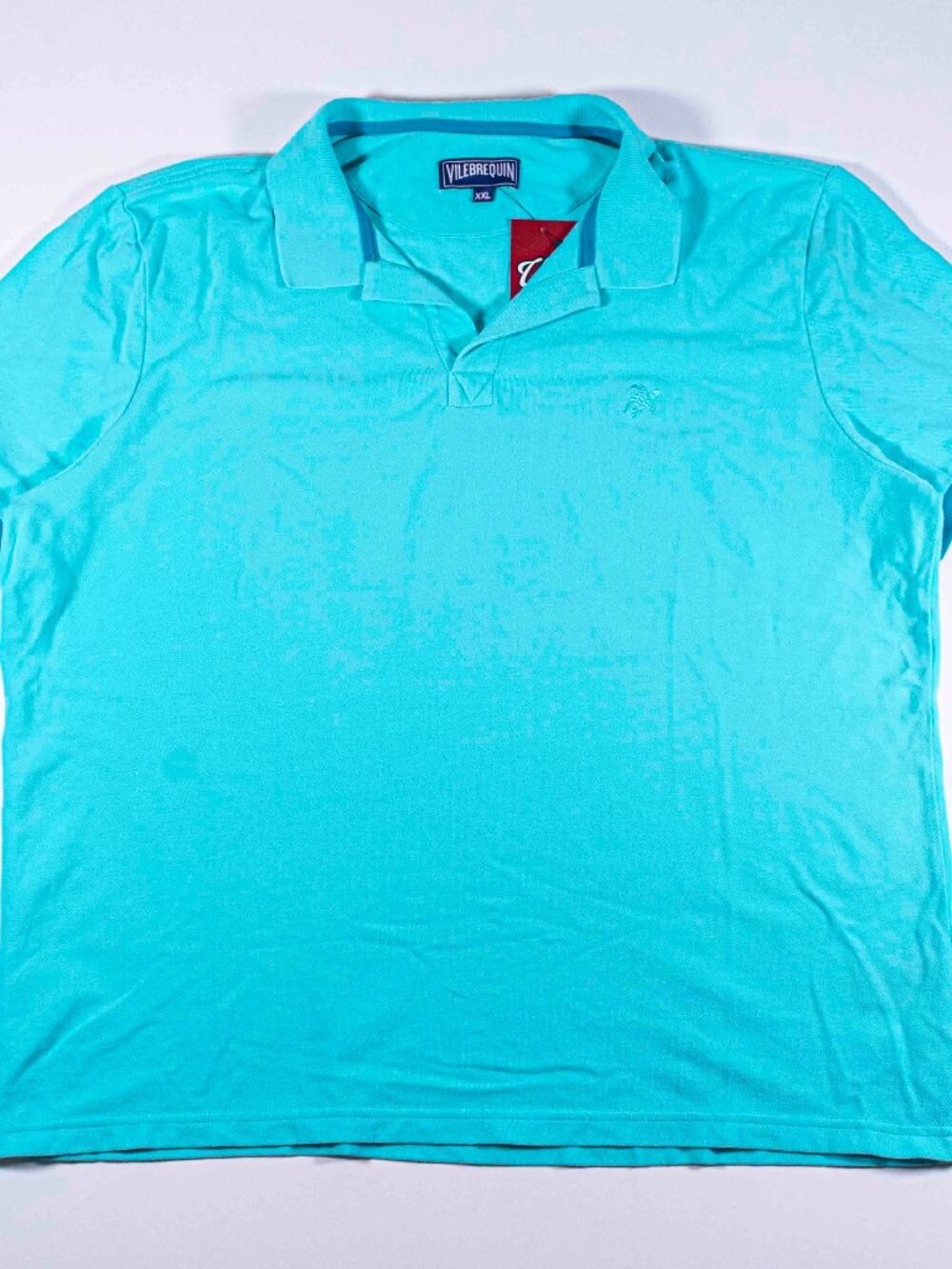 Vilebrequin Polo Shirt Mens XXL Cotton Pique Solid Blue Embroidered Turtle Logo